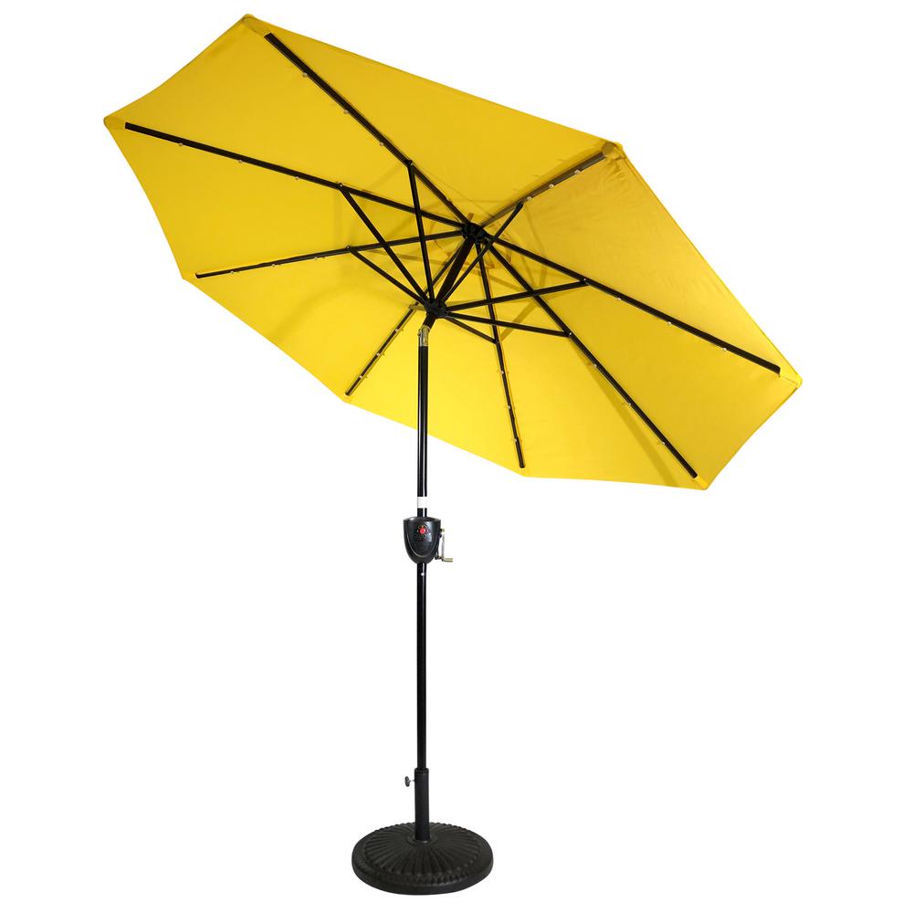 Sun Ray 9 Ft Aluminum Market Bluetooth Speaker Solar Lighted 8 Rib Round Patio Umbrella With Olefin Canopy In Yellow 841059ole The Home Depot