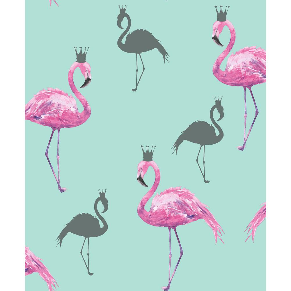 Arthouse Flamingo Queen Pink Teal Wallpaper 674701 The Home Depot