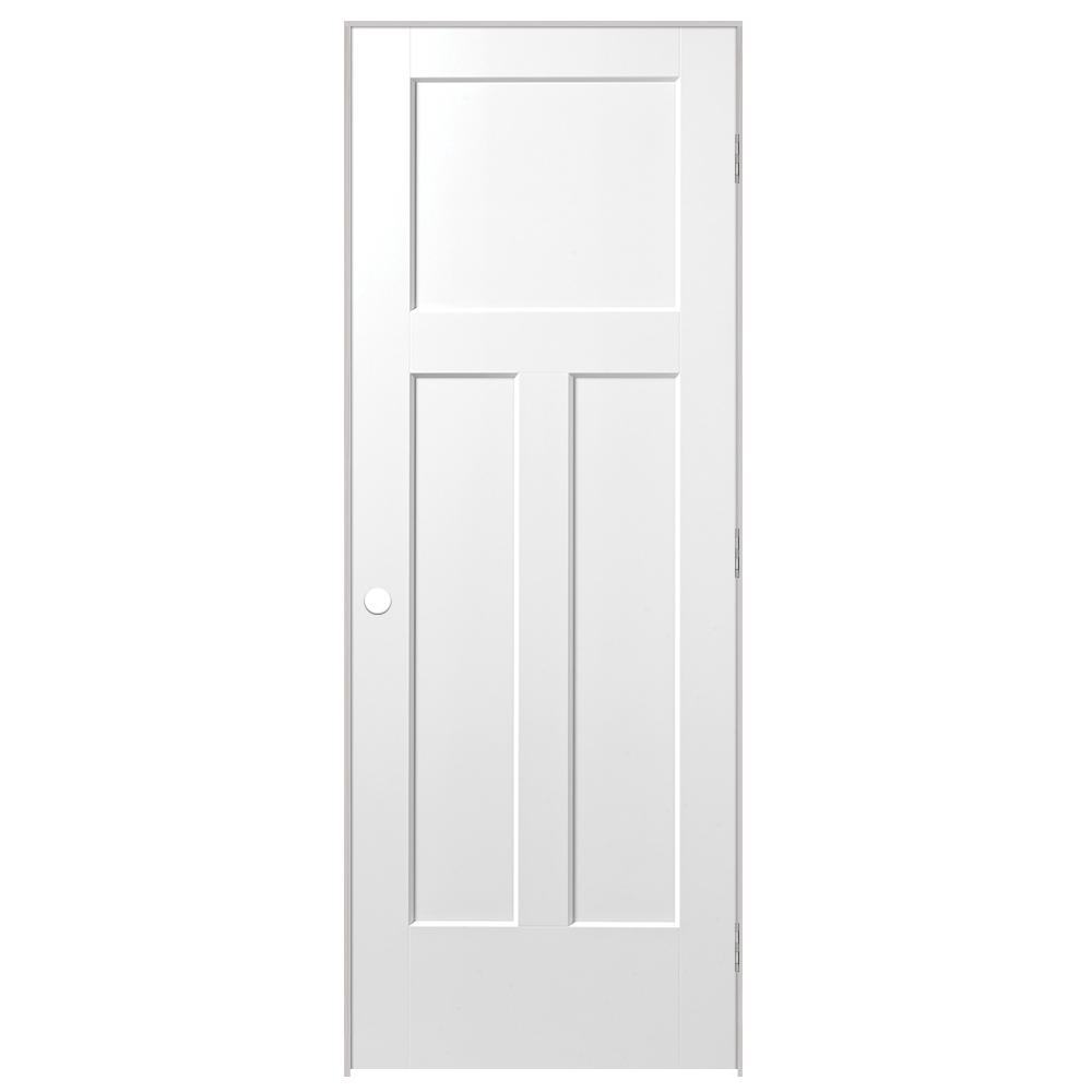 30 In X 80 In Winslow 3 Panel Right Handed Solid Core Primed Composite Single Prehung Interior Door