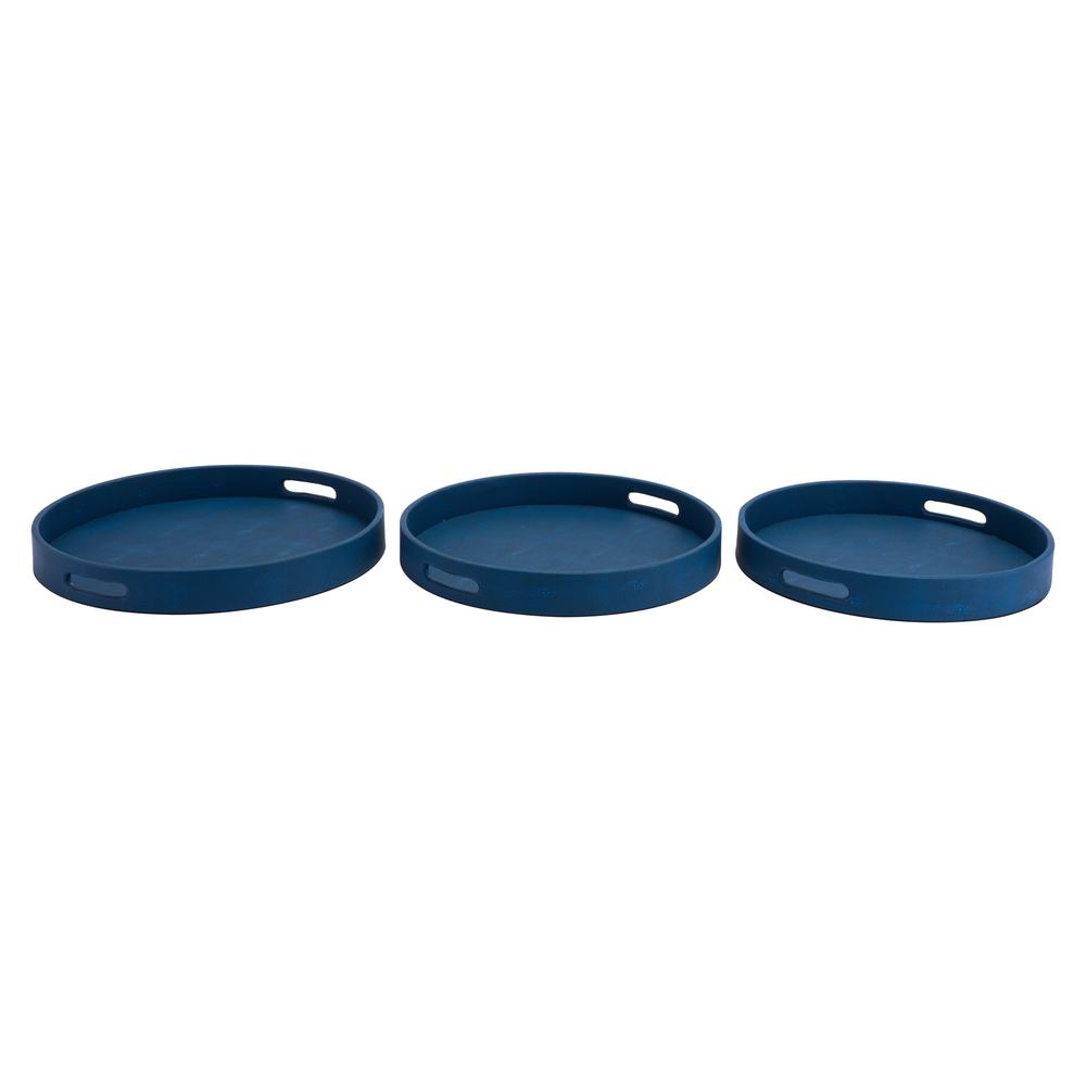 Navy Blue Home Accents Decor The Depot Catania Blue Round Trays Set Of 3