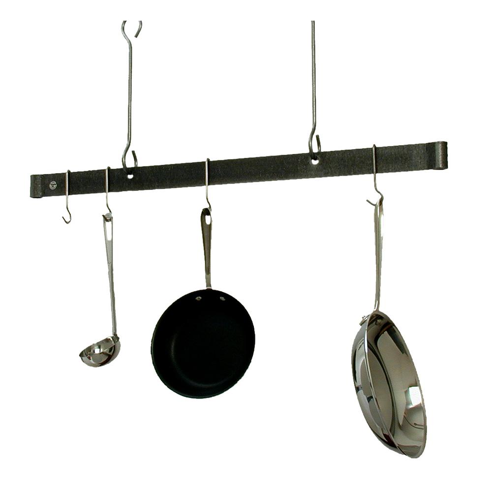 Enclume Handcrafted 36 In Offset Hook Ceiling Bar With 6 Hooks Offset Hook Ceiling Bar With 6 Hooks Hammered Steel