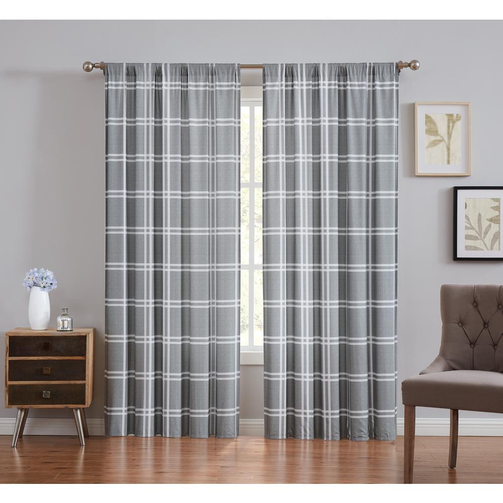 Truly Soft Leon Plaid Grey Light Filtering Window Panel Pair 50