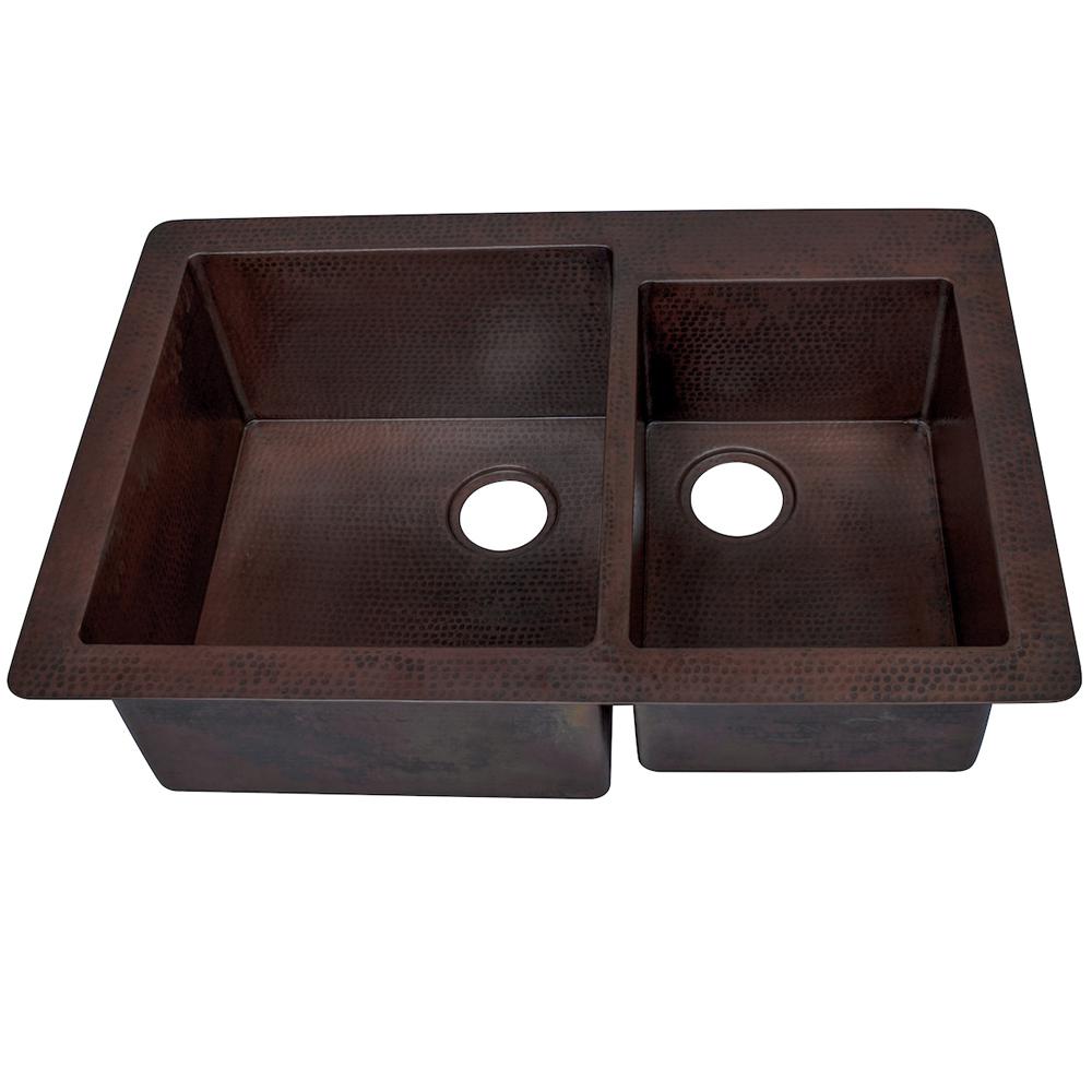 Guadalajara Undermount Copper 33 In Double Bowl Kitchen Sink Antique