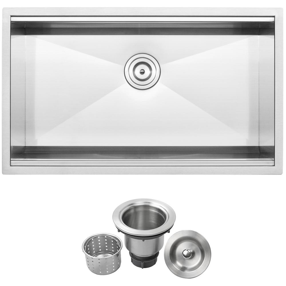 Ticor Bradford Zero Radius Undermount 16 Gauge Stainless Steel 32 In Single Basin Kitchen Sink With Basket Strainer