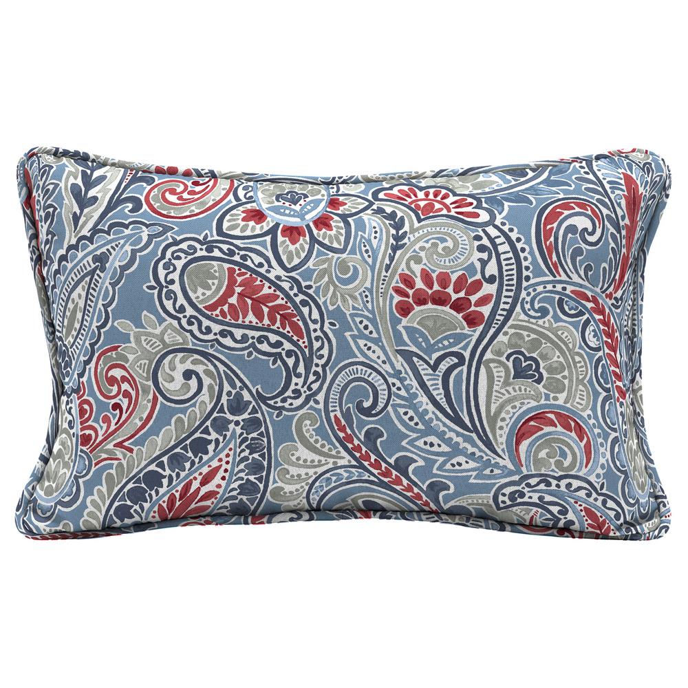 Outdoor Lumbar Pillows The Home Depot Denim Paisley Lumbar Outdoor Throw Pillow