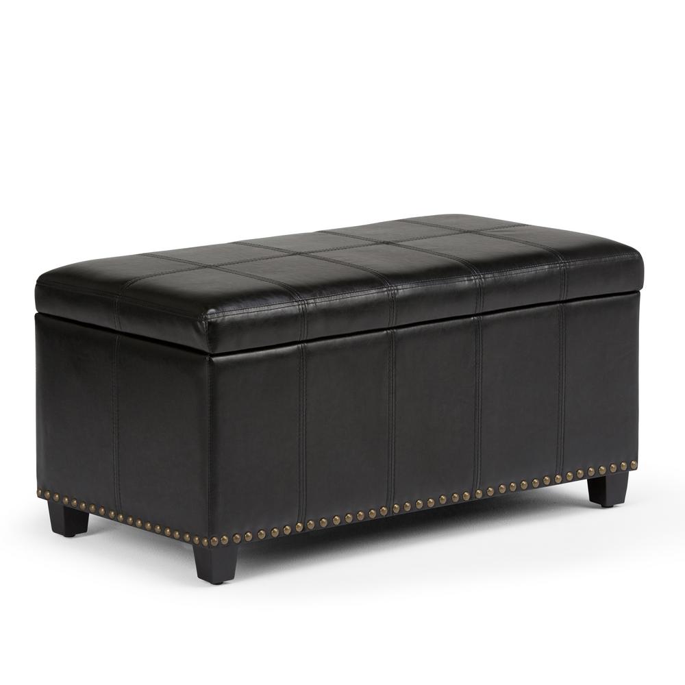 Faux Leather Nailheads Ottomans Living Room Furniture The Amelia Midnight Black Pu Faux Leather Storage Ottoman