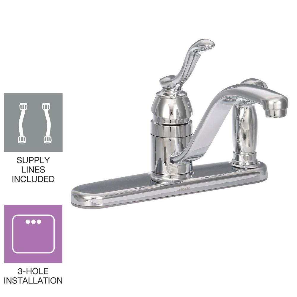 MOEN Banbury Single Handle Low Arc Standard Kitchen Faucet With Side   Chrome Moen Standard Spout Faucets Ca87527 64 1000 