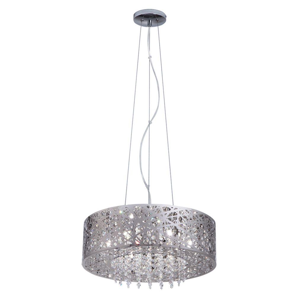 Stainless Steel Pendant Lights Lighting The Home Depot 7 Light Mirrored Stainless Steel Pendant With Laser Cut Shade And Crystal Drops
