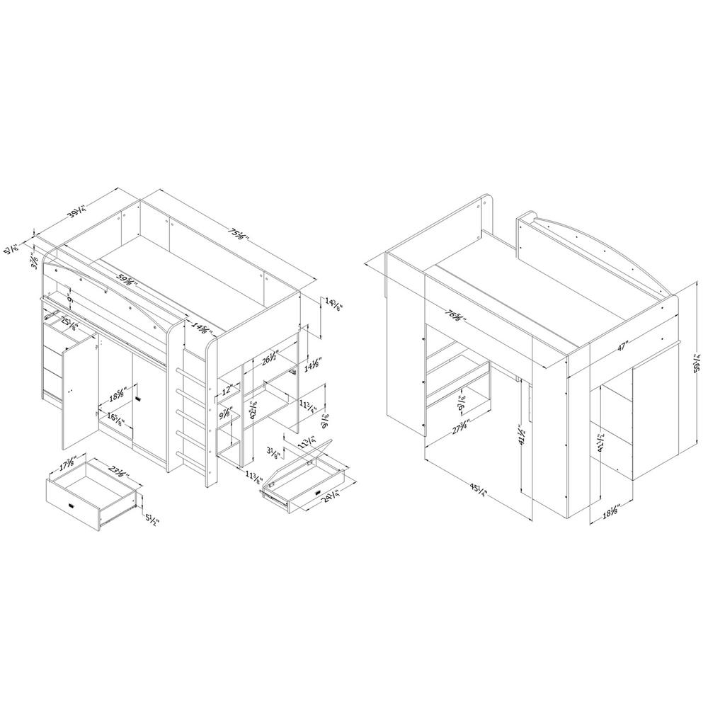 South Shore Tiara 4 Drawer Pure White Twin Size Loft Bed 10523 The Home Depot