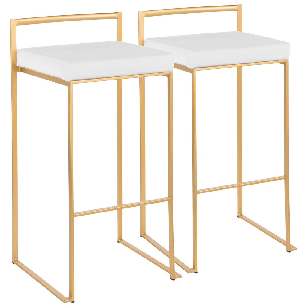 Lumisource Fuji 30 In Gold Stackable Bar Stool With White Velvet Gold Stackable Bar Stool With White Velvet Cushion Set Of