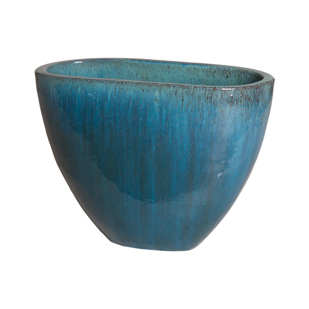 Emissary 18 in. Blue Oval Ceramic Planter-12141BL-1 - The Home Depot