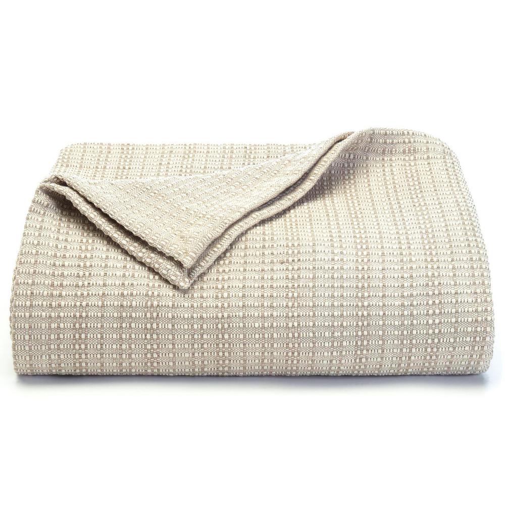 Tommy Bahama Bamboo Beige Textured Woven Cotton Twin Blanket224155