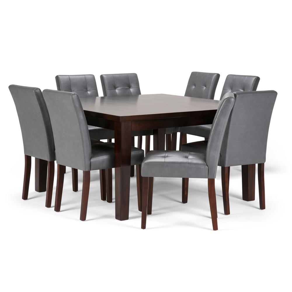 Simpli Home Andover 9 Piece Dining Set With 8 Upholstered Chairs In Stone Grey Faux Leather And 54 Wide Table Axcds9an G The Depot - Dining Room Sets With Leather Chairs Simpli Home Andover 9 Piece Dining Set With 8 Upholstered Chairs In Stone Grey Faux Leather And 54 Wide Table Axcds9an G The Depot - Dining Room Sets With Leather Chairs