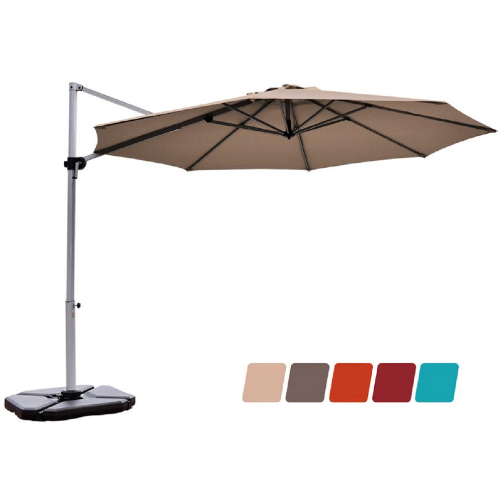 Costway 11 Ft Aluminum Cantilever Tilt Half 360 Degrees Rotation Patio Umbrella In Tan Op70234tn The Home Depot