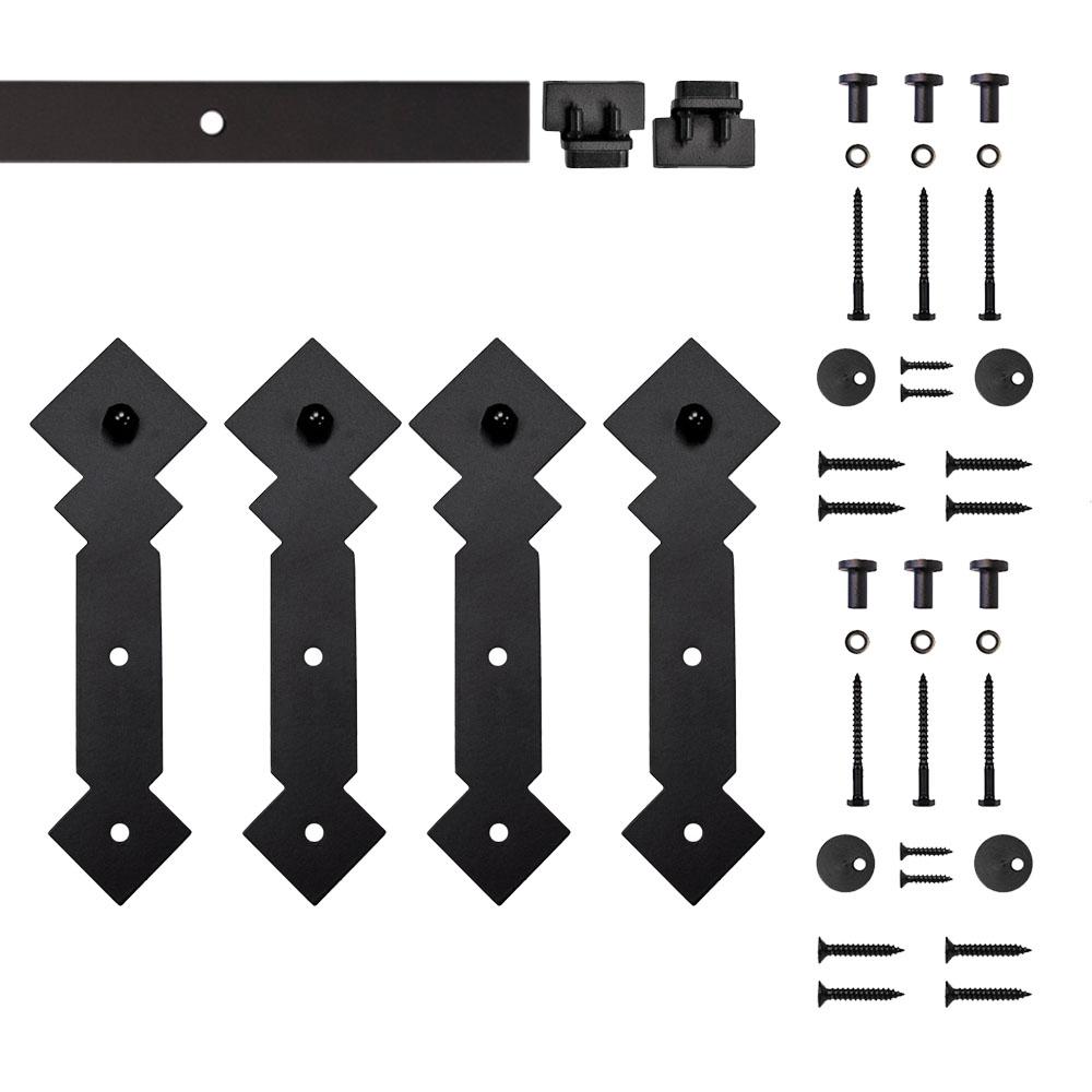 Quiet Glide 4 Ft Black Double Diamond Mini Sliding Barn Door Hardware Kit For Double Furniture Wood Doors