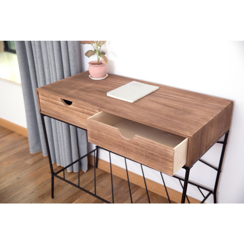 Uniquewise Wood And Metal Brown Console Table With 2 Drawers And