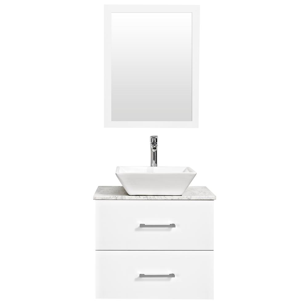 Decor Living Berto 24 In W X 19 D Bath Vanity White With Engineered Marble Top Basin And Mirror