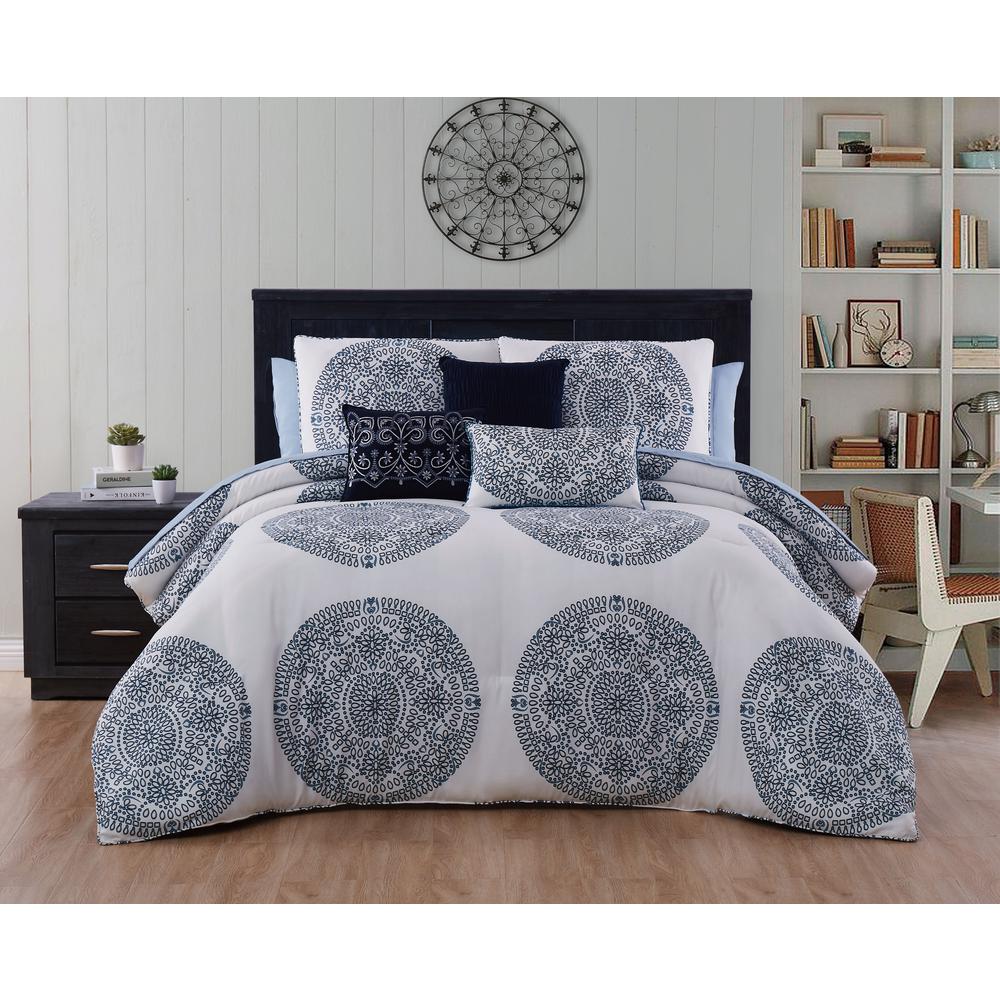 Addison House Arienne 6 Piece Blue Queen Comforter Set