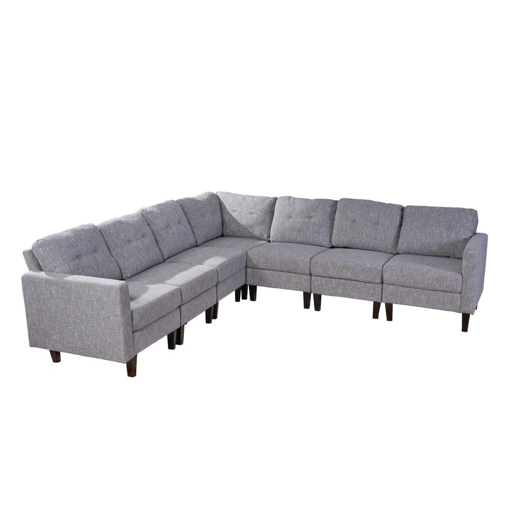 Noble House 5 Piece Gray Tweed Dark Brown Polyester L Shaped Sectional Sofa With Wood Legs 53206 The Home Depot