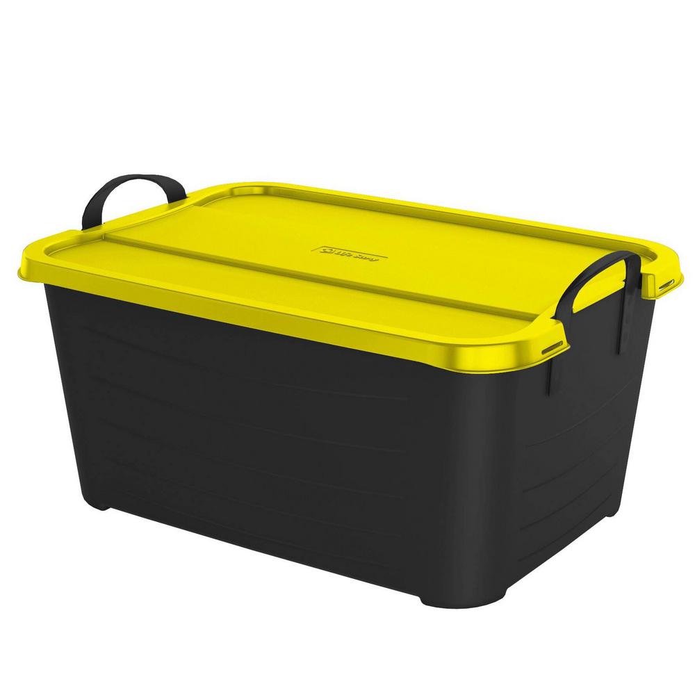 Unbranded 55 Quart Plastic Stackable Storage Unit Bin, Black & Yellow