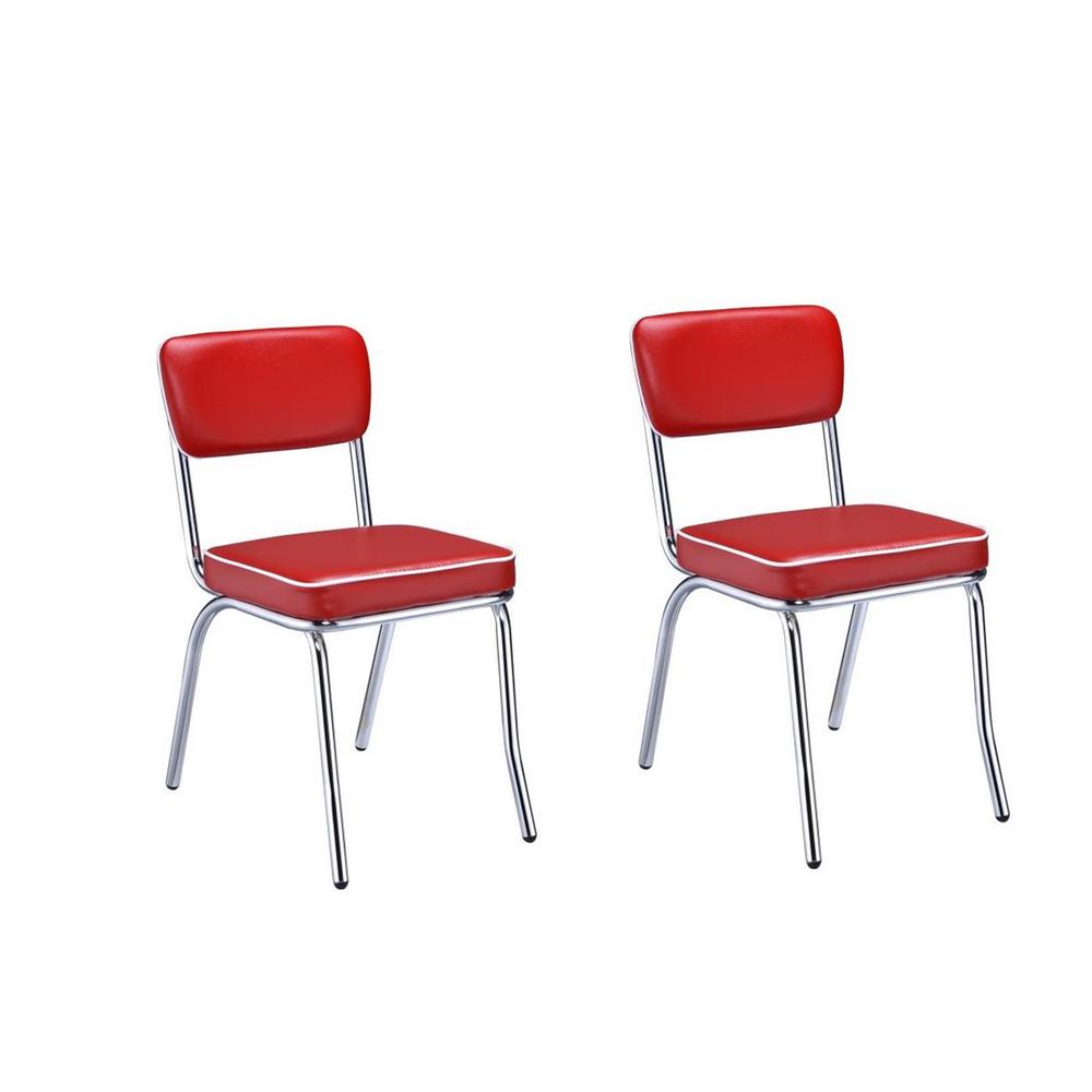 Coaster Retro Black Cushion Chrome And Red Side Chairs With Set