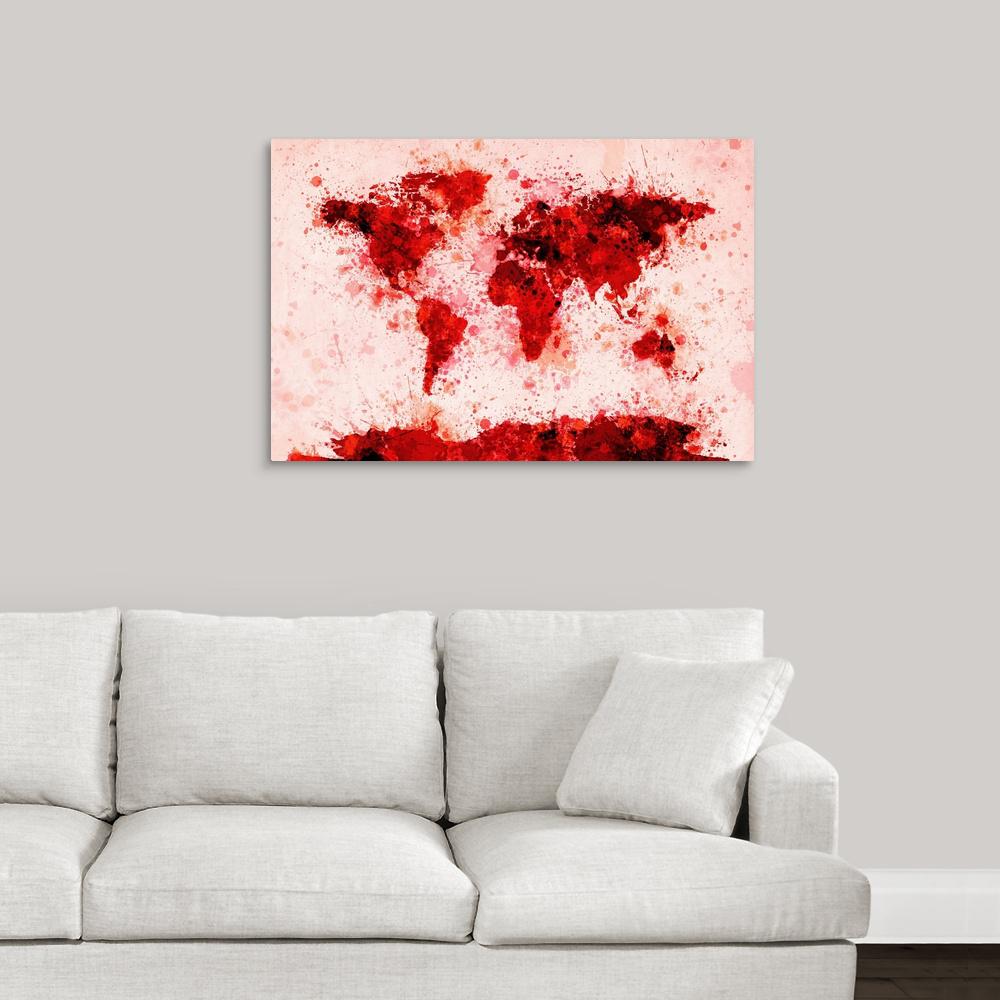 Greatcanvas World Map Paint Splashes Red By Michael Tompsett Greatcanvas World Map Paint Splashes Red By Michael Tompsett Canvas Wall Art