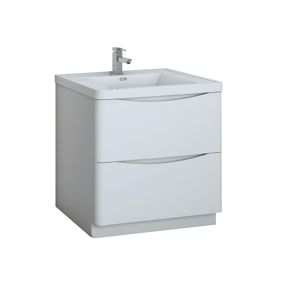 Fresca Tuscany 32 In Modern Bath Vanity In Glossy White With Vanity Top In White With White Basin Fcb9132wh I The Home Depot