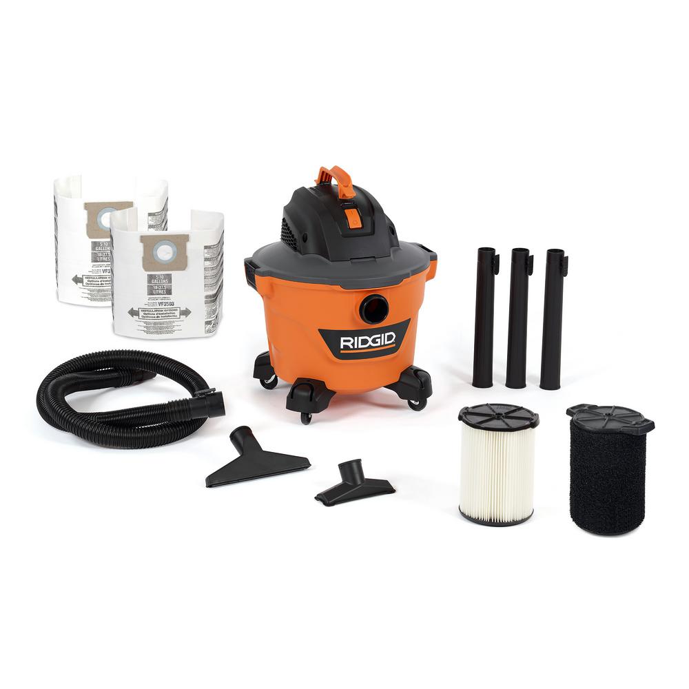 RIDGID 9 Gal. 4.25Peak HP Wet/Dry Vac with Wet Filter and Dust Bags (2