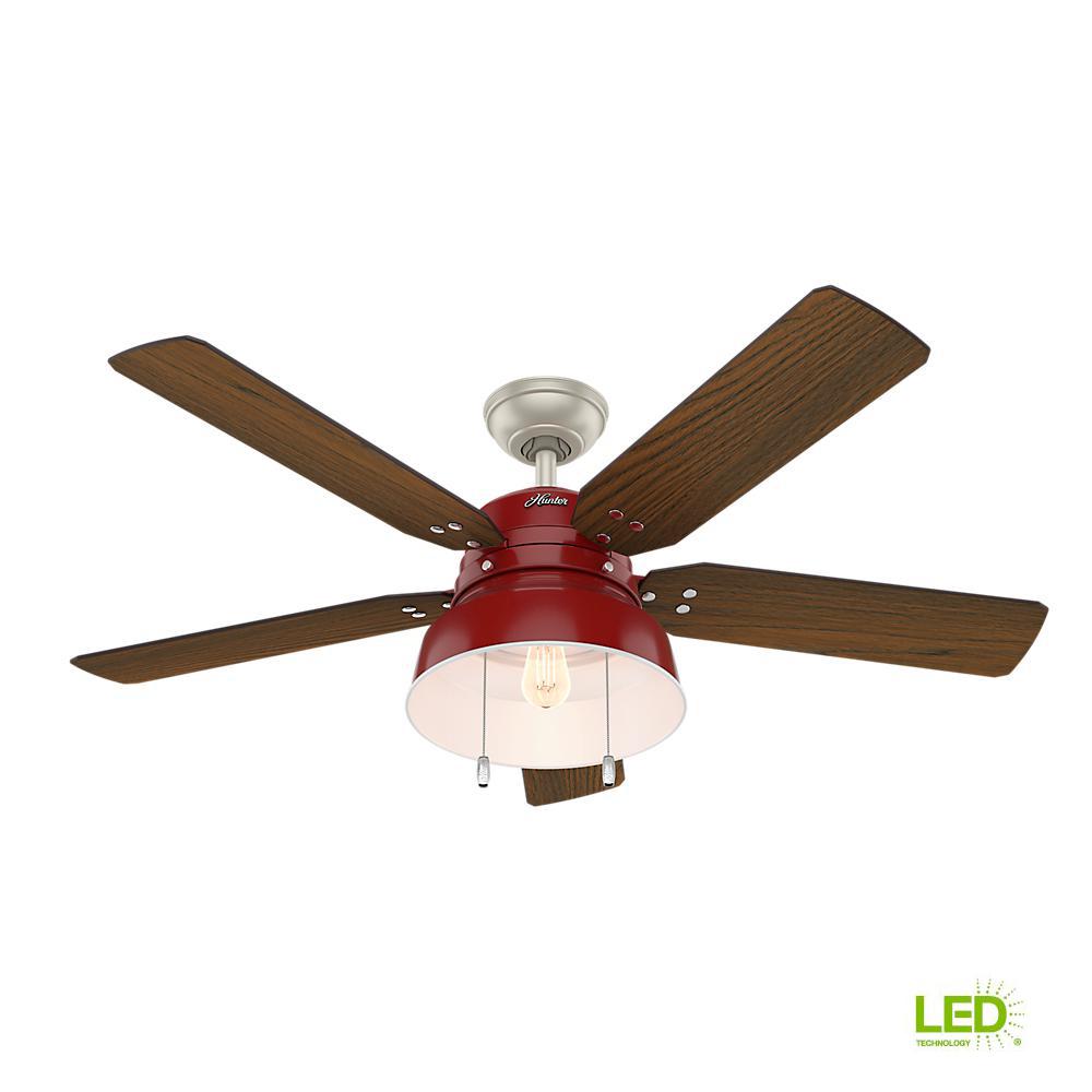 Hunter Mill Valley 52 In Led Indoor Outdoor Barn Red Ceiling Fan With Light