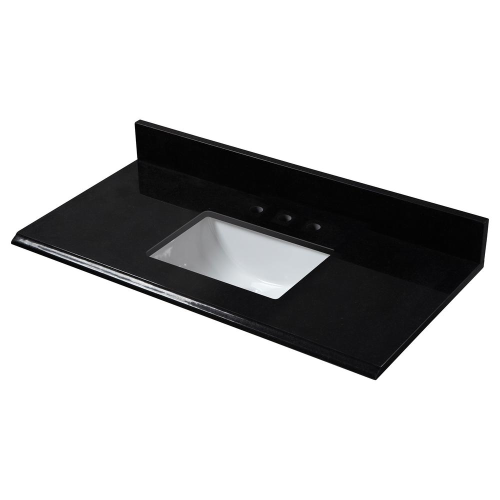 Home Decorators Collection 73 In W X 22 In D Granite Single Trough Sink Vanity Top In Midnight Black 74888 The Home Depot