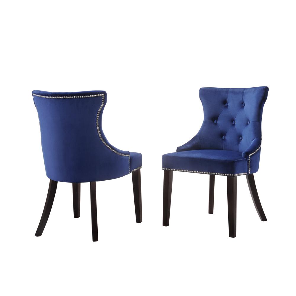 Ina Cottage Blue Dining Chairs Kitchen Room Julia Blue Velvet Upholstered Tufted Back Nail Head Chair Set Of 2