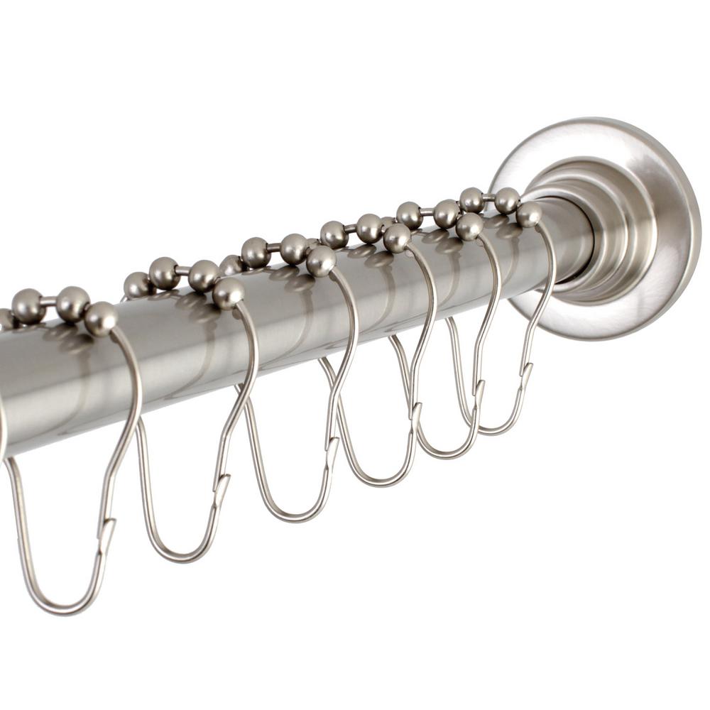 Shower Curtain Rings Hooks Bath Accessories The Home Depot Fixed Shower Rod With Hooks In Satin Nickel