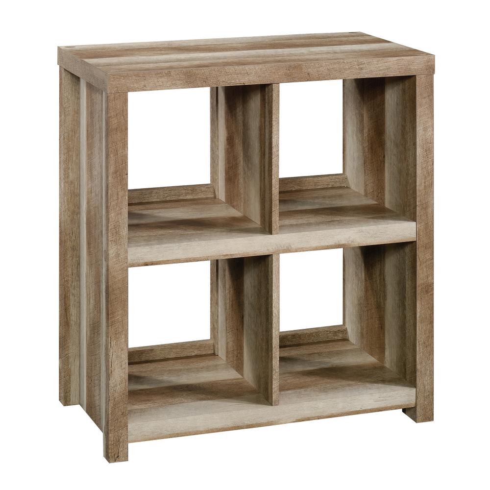 32 36 In Lintel Oak Wood 4 Shelf Accent Bookcase With Cubes