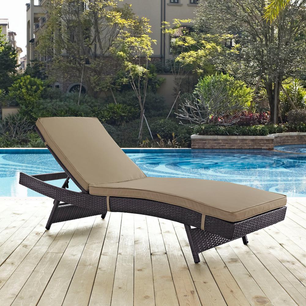 MODWAY Convene Wicker Outdoor Patio Chaise Lounge in Espresso with