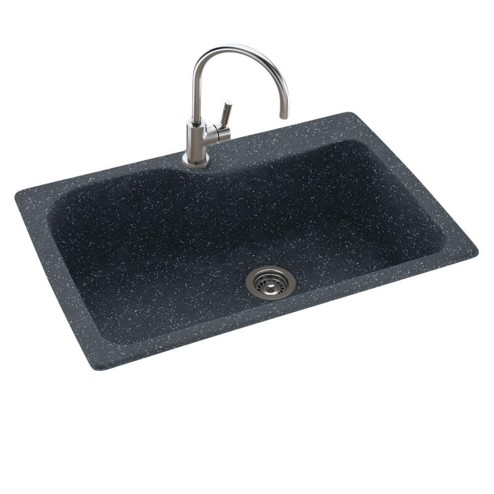 Swan Drop In Undermount Solid Surface 33 In 1 Hole Single Bowl Kitchen Sink In Black Galaxy