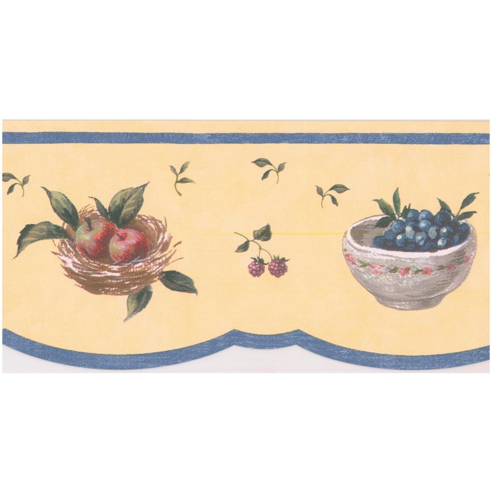 FRUIT AND FLORAL BASKETS //BOWLS PURPLE TRIM WALLPAPER BORDER