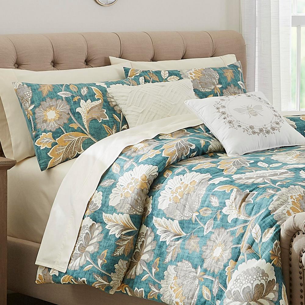 Home Decorators Collection Larkspur 5 Piece Charleston Teal Cotton Fullqueen Comforter Set