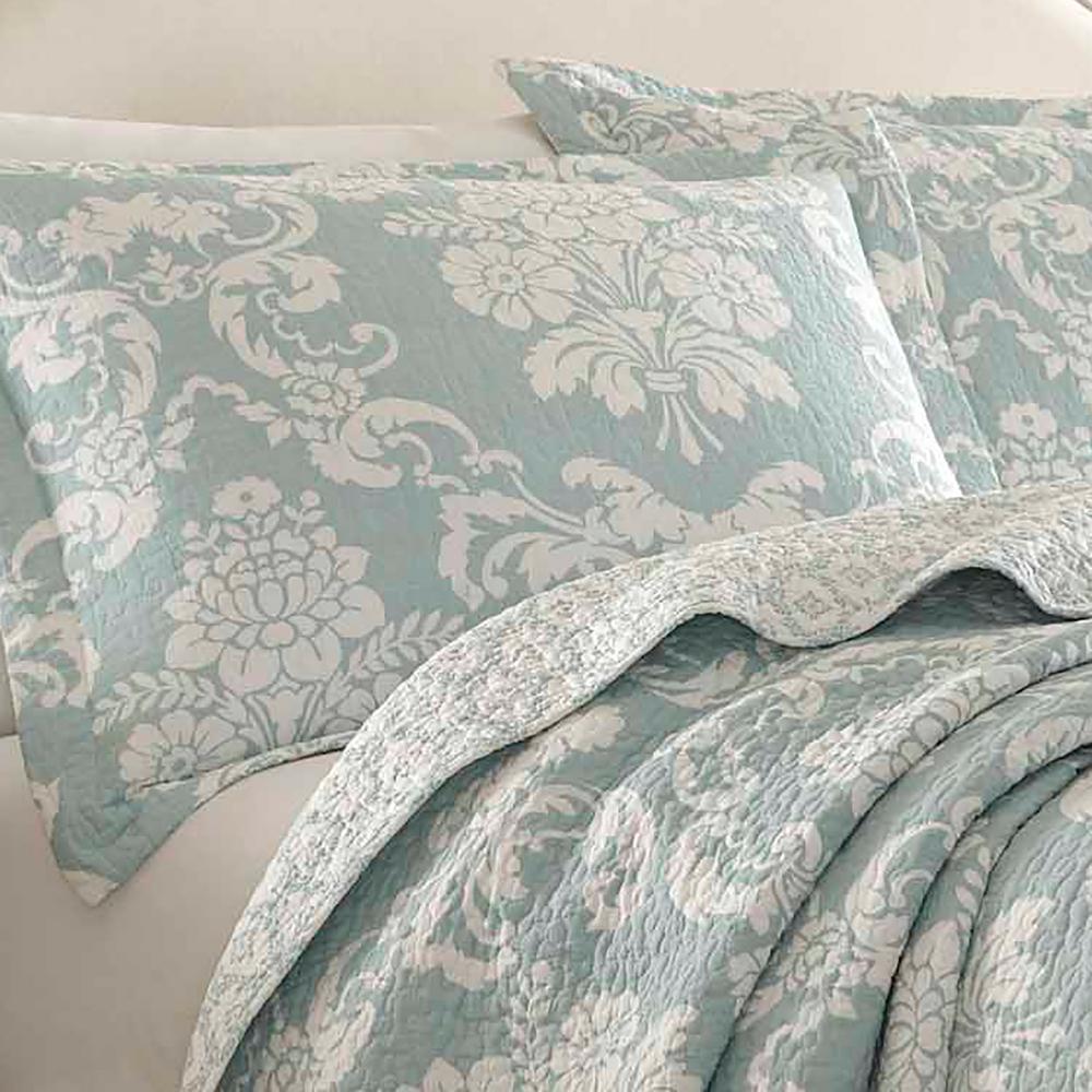 Laura Ashley Venetia 3 Piece Duck Egg Blue Full Queen Quilt Set