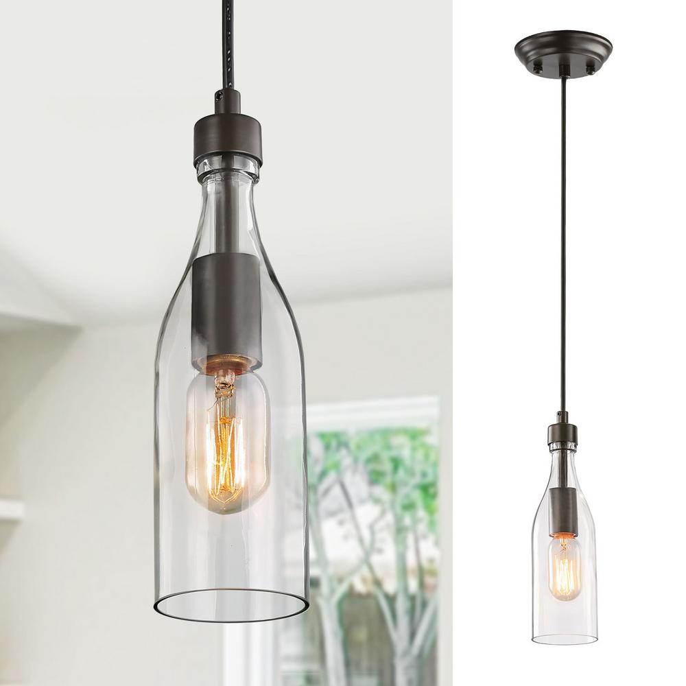 Lnc Vino Mini Pendant Light 1 Modern Glass With Dark Bronze Metal Finish And Bottle Design A03492 The Home Depot - Glass Bottle Pendant Light Kit Lnc Vino Mini Pendant Light 1 Modern Glass With Dark Bronze Metal Finish And Bottle Design A03492 The Home Depot - Glass Bottle Pendant Light Kit