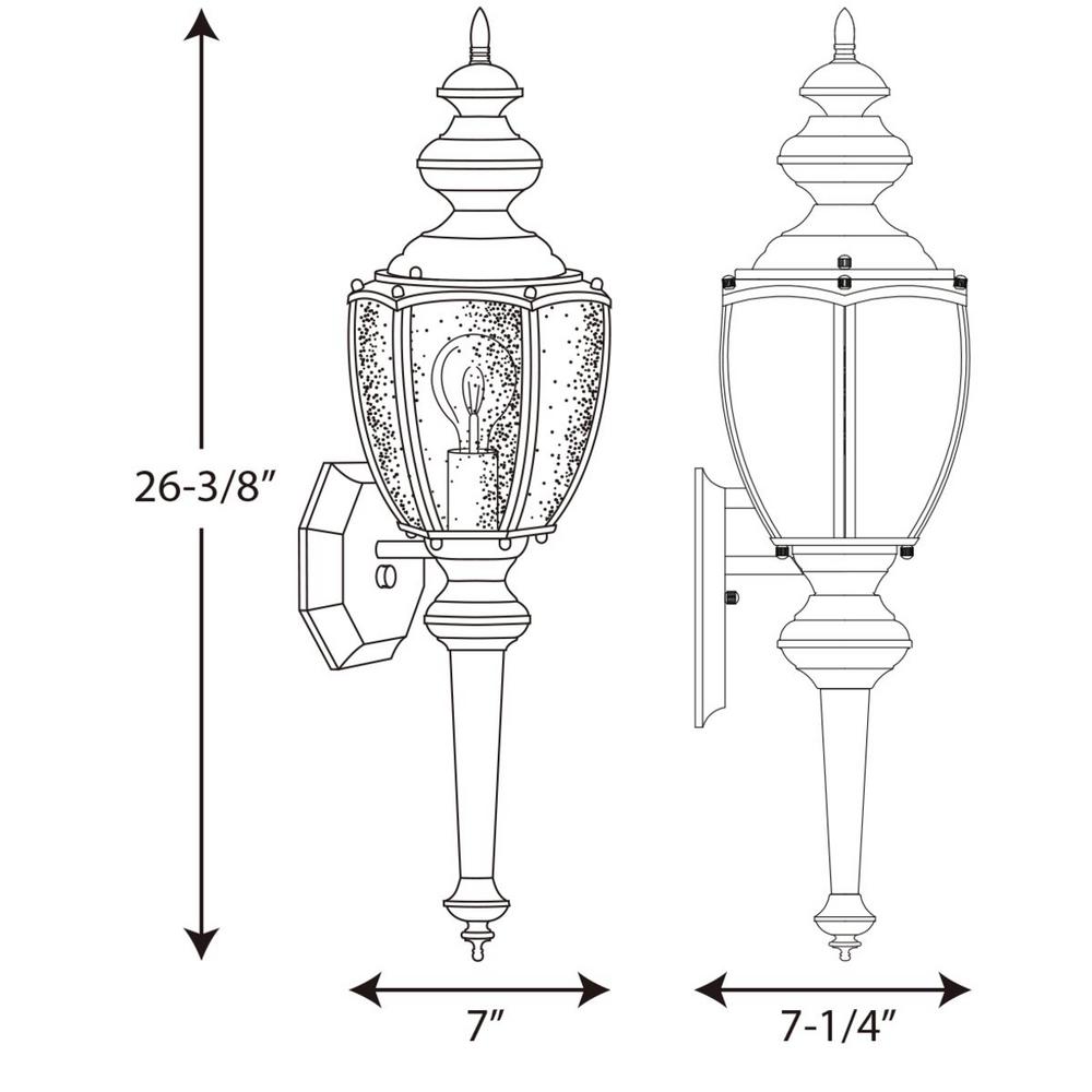 Progress Roman Coach 1-Light Wall Lantern Clear Seeded Glass in Black P5767-31