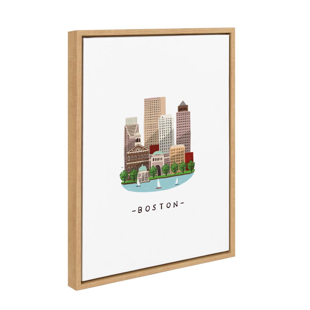 Kate And Laurel Sylvie Boston Skyline Illustration By Maja Tomljanovic Framed Canvas Wall Art 24 In X 18 In 218374 The Home Depot