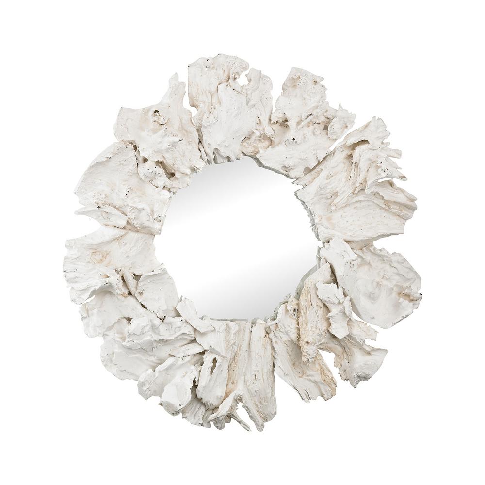 Ekwok 32 In Round White Wood Framed Mirror