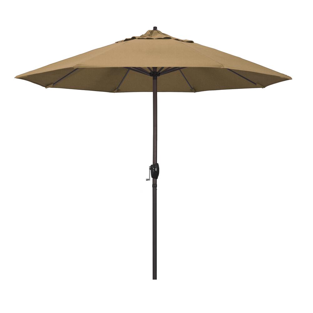 California Umbrella 9 Ft Bronze Aluminum Market Patio Umbrella Auto Tilt Crank Lift In Straw Olefin Ata908117 F72 The Home Depot
