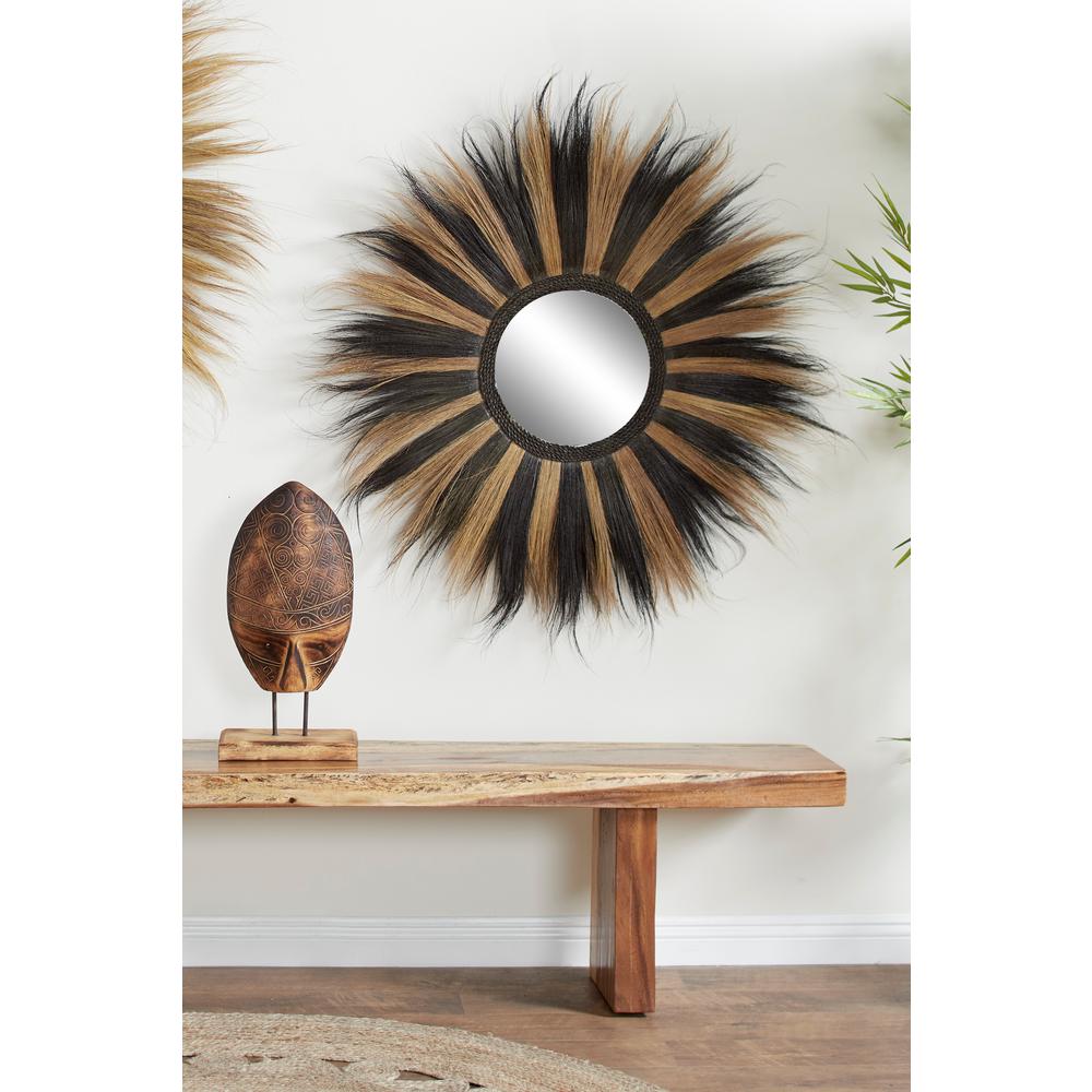Litton Lane Round Striped Black And Gold Grass Wall Mirror