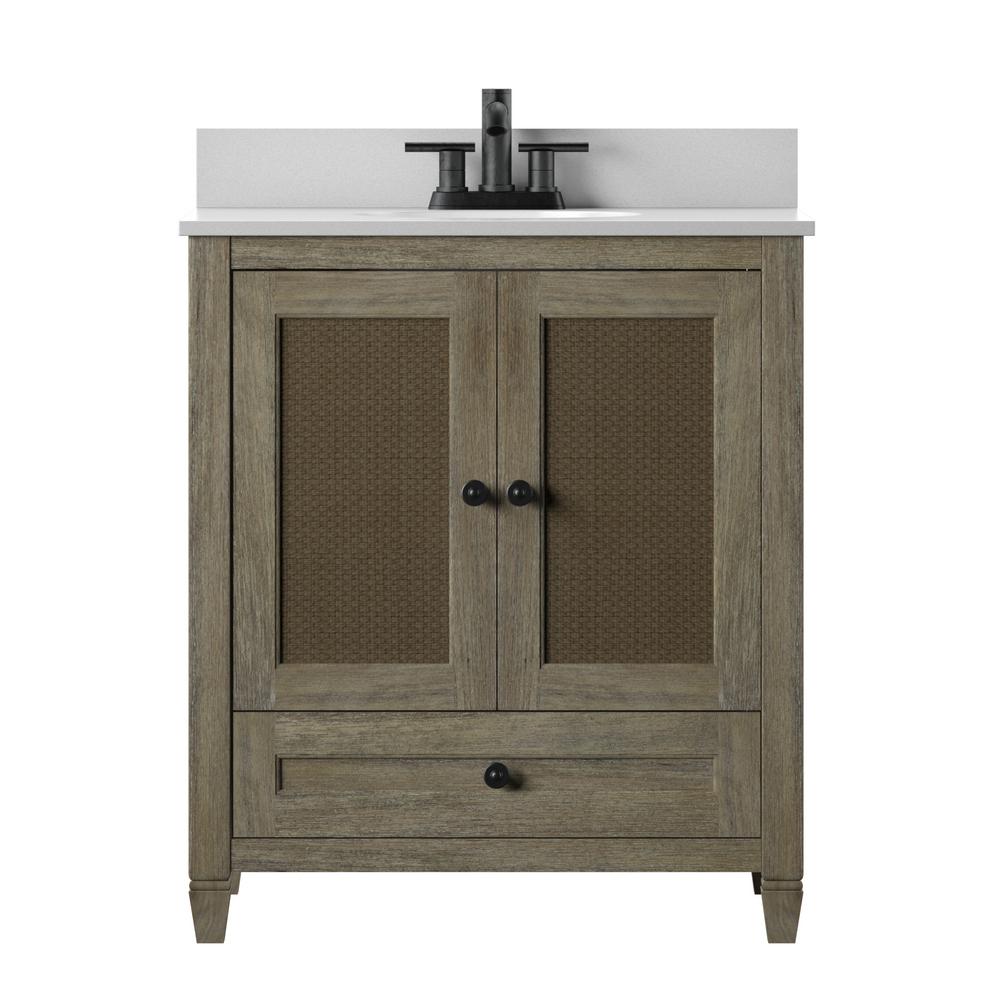 Twin Star Home 30 in. Bath Vanity Rattan Doors in Randolf Oak with