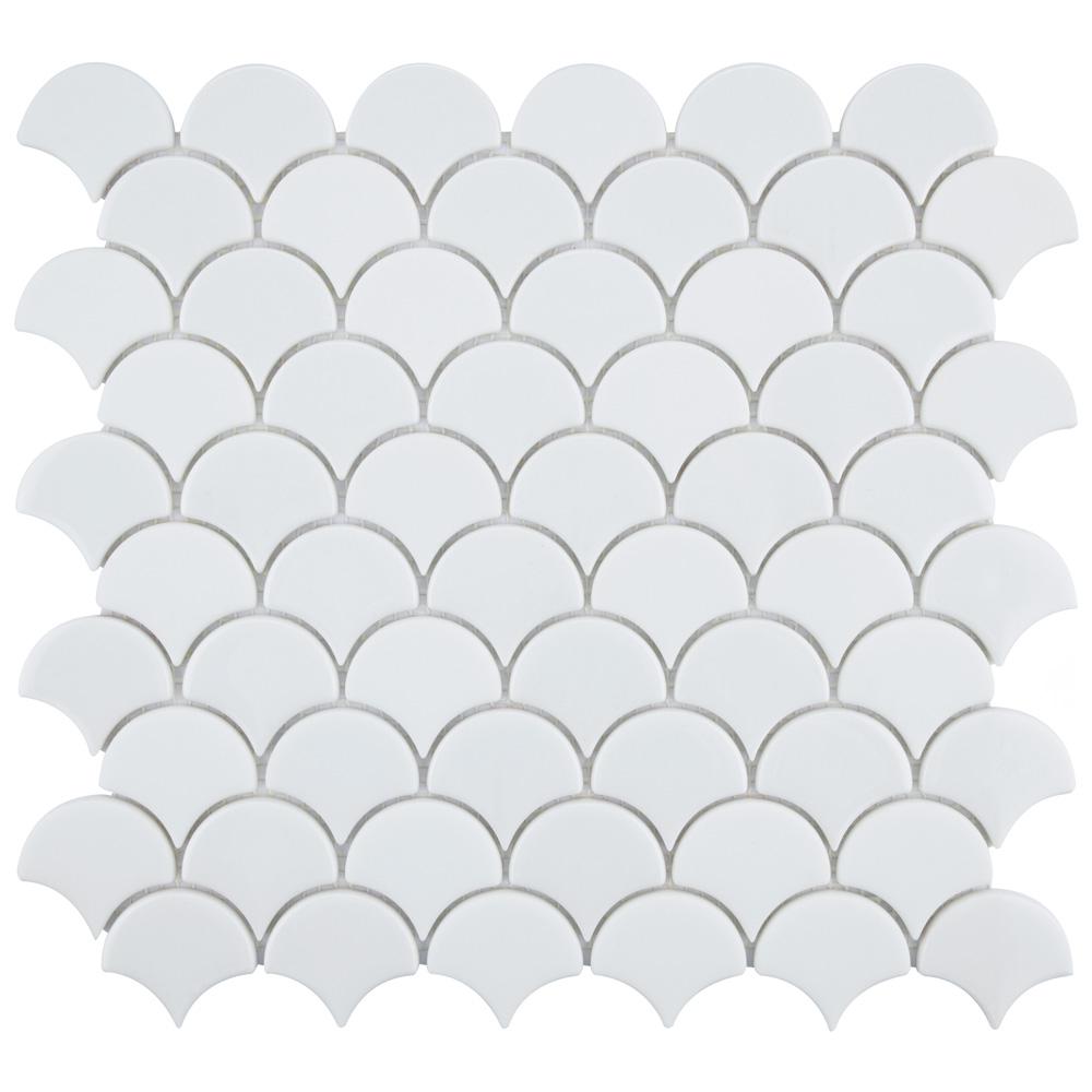 Expressions Scallop White 11-1/4 in. x 12 in. x 7 mm Glass Mosaic Tile