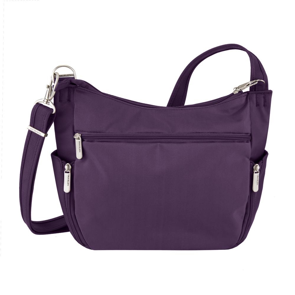 Travelon Anti Theft Purple Poly Crossbody Bucket Tote Bag