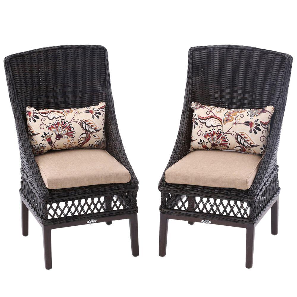 Hampton Bay Woodbury Wicker Outdoor Patio Dining Chair With Textured Sand Cushion 2 Pack Dy9127 D 2 The Home Depot
