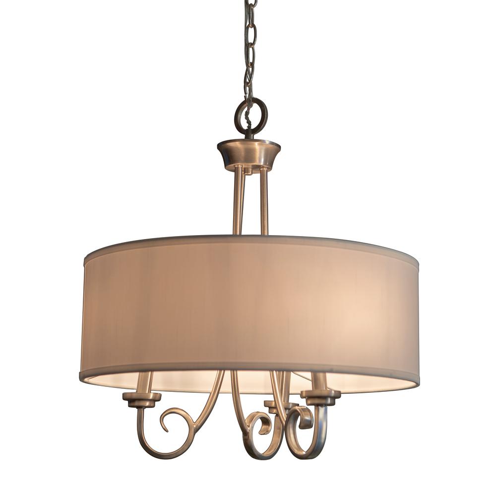 Decor Therapy Maisie 3 Light Satin Nickel Chandelier With Drum