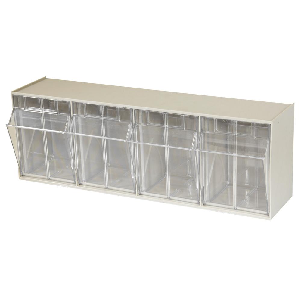 Akro Mils Tiltview Cabinet 5 Compartment 20 Lb Capacity Small Parts Organizer Storage Bins In Tan Clear 06705 The Home Depot